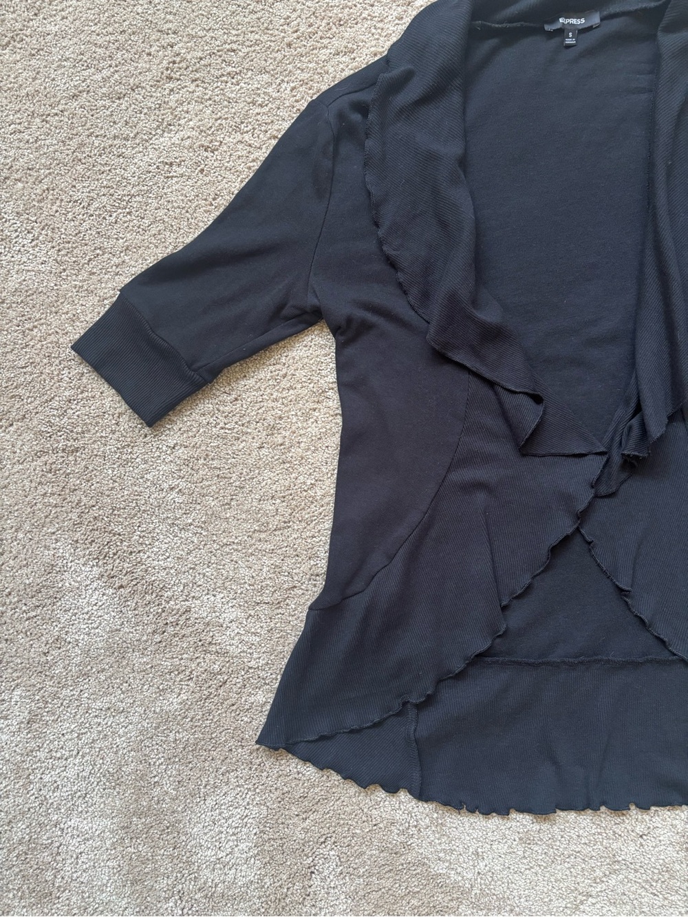 Express Black Ruffle-Front Open Cardigan - Picture 2 of 6